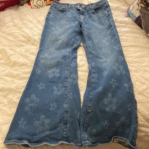 Flower print flare jeans